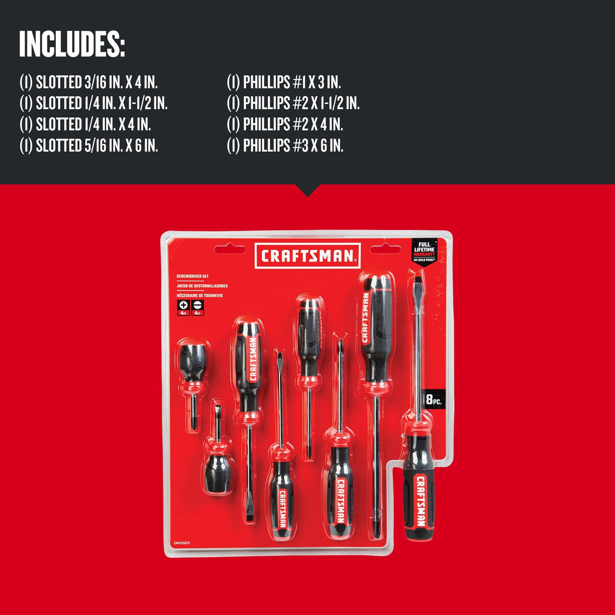 CRAFTSMAN 8-Piece Bi-Material Handle Screwdriver Set, Black Oxide Tips