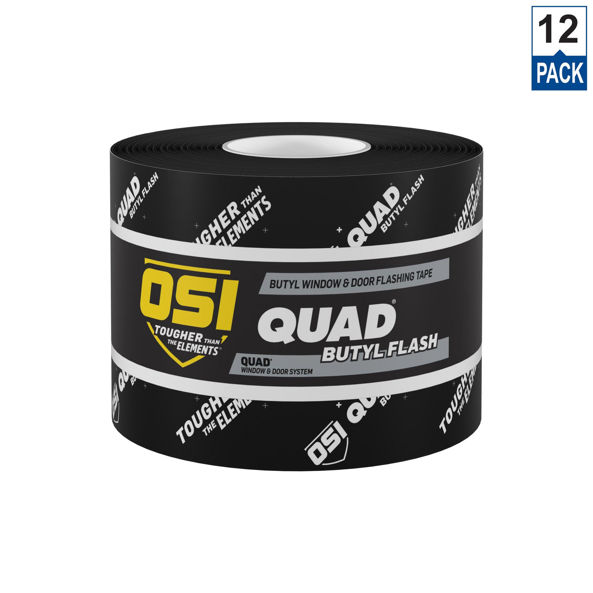 OSI Quad Butyl Flash Tape, 4-in x 75-ft, Silver, Self-Adhesive Butyl Rubber Roll Flashing, 12-Pack
