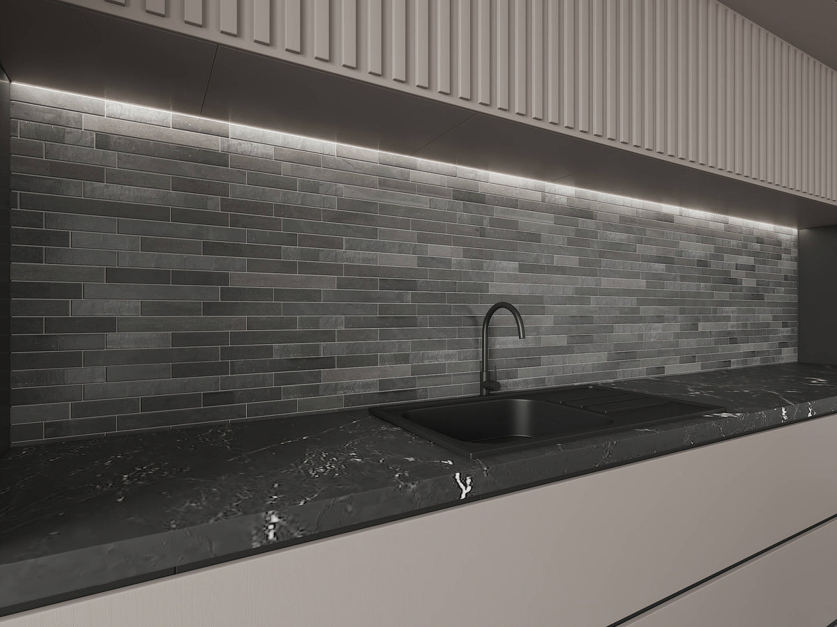 Giorbello (Sample) Travel Series Gray 4-in x 12-in Polished Travertine Brick Mosaic Wall Tile