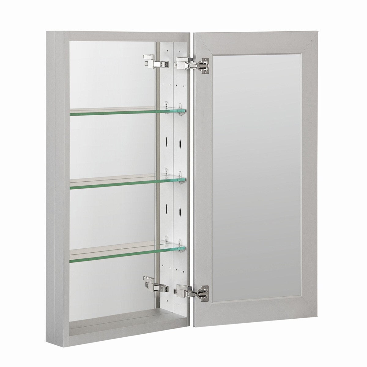 WELLFOR DH 15-in x 36-in Surface/Recessed Mount Satin Aluminum Mirrored Soft Close Medicine Cabinet