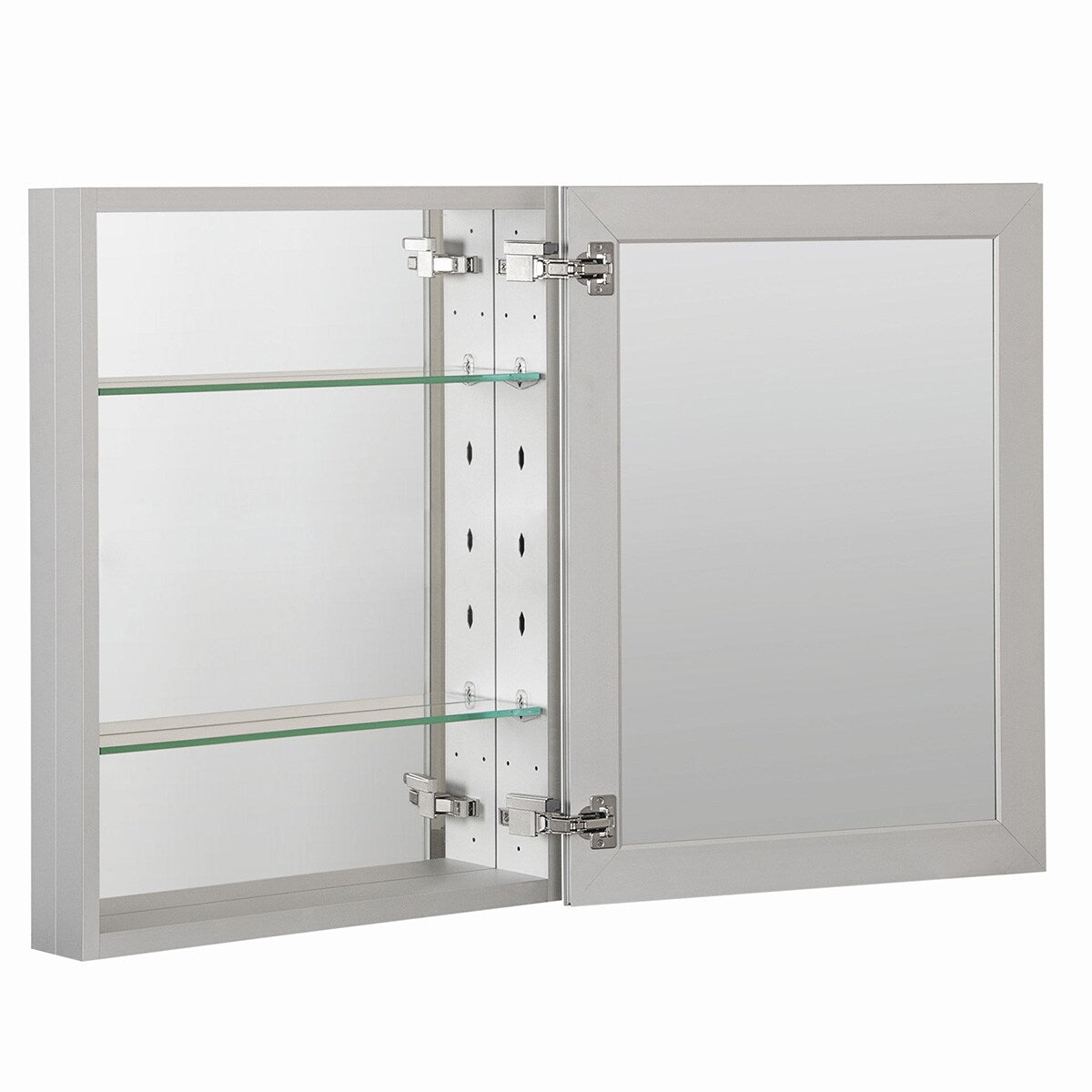 WELLFOR DH 16-in x 20-in Surface/Recessed Mount Satin Aluminum Mirrored Soft Close Medicine Cabinet