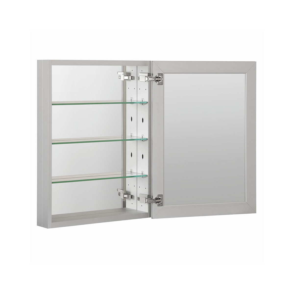 WELLFOR DH 23-in x 30-in Surface/Recessed Mount Satin Aluminum Mirrored Soft Close Medicine Cabinet