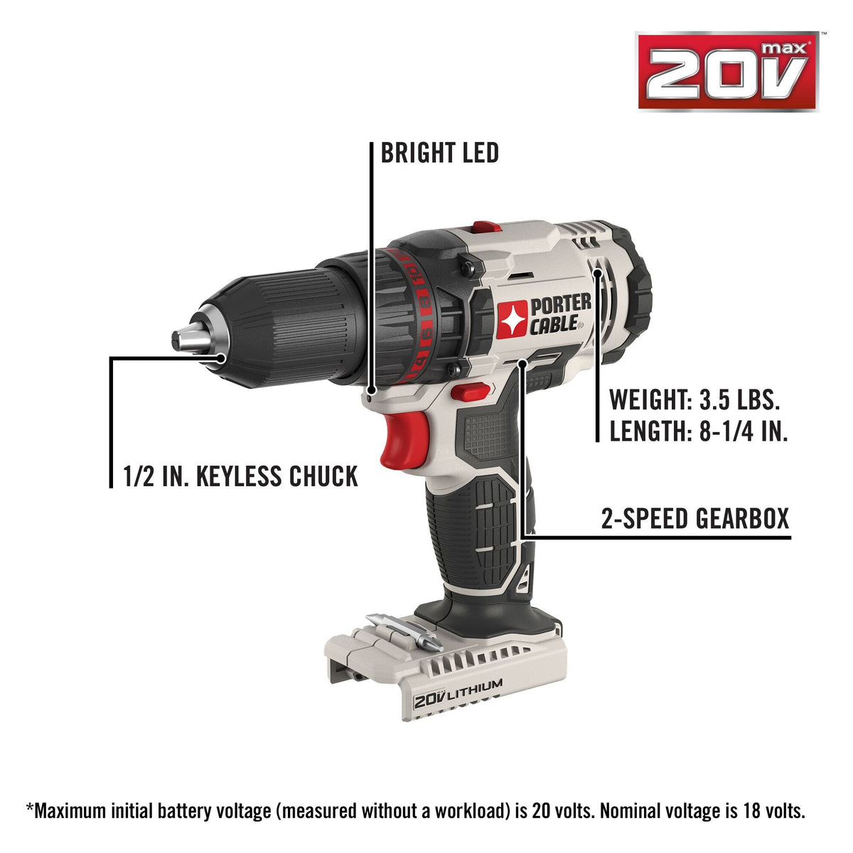 PORTER-CABLE 20V Max 4-Tool Cordless Combo Kit, Soft Case, Charger and (2) Batteries Included