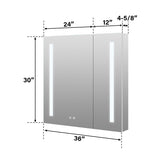WELLFOR VICK 36-in x 30-in Lighted LED Fog Free Surface/Recessed Mount Silver Mirrored Soft Close Medicine Cabinet with Outlet