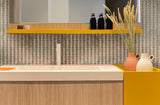 Apollo Tile (Sample) Majeste Gold 4-in x 4-in Matte Glass Herringbone Mosaic Floor and Wall Tile
