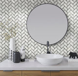Apollo Tile (Sample) Athens White, Gray 10-in x 11-in Polished Marble Herringbone Patterned Floor and Wall Tile