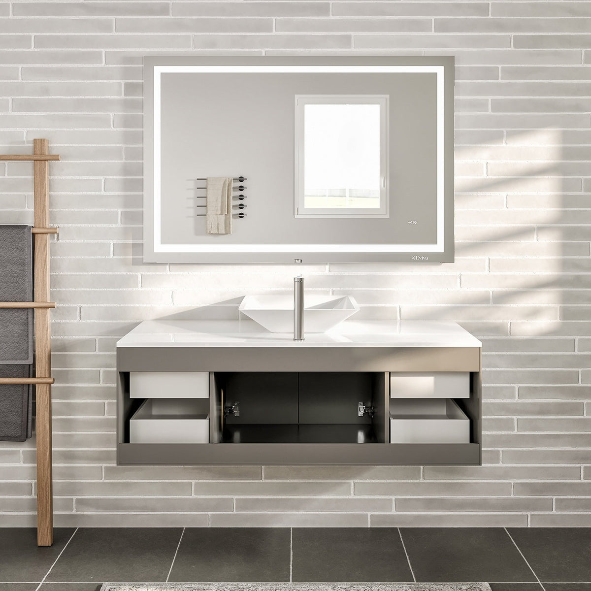 Eviva Totti Wave 48 in. W x 21 in. D x 22 in. H Bathroom Vanity in Gray with White Glassos Top and White Sink