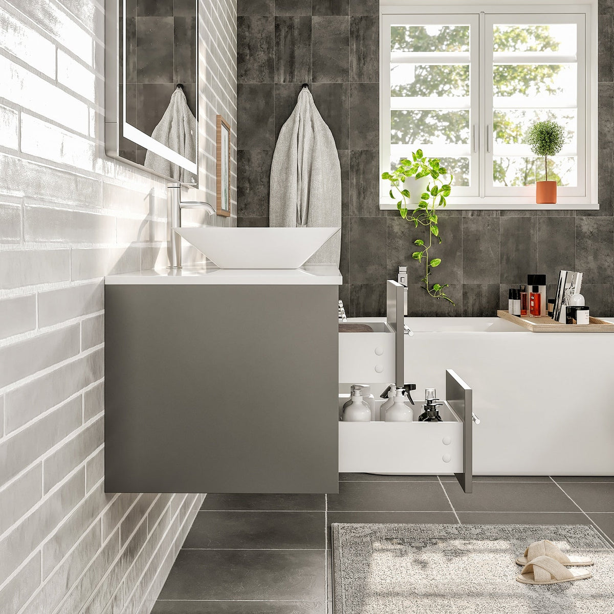 Eviva Totti Wave 48 in. W x 21 in. D x 22 in. H Bathroom Vanity in Gray with White Glassos Top and White Sink