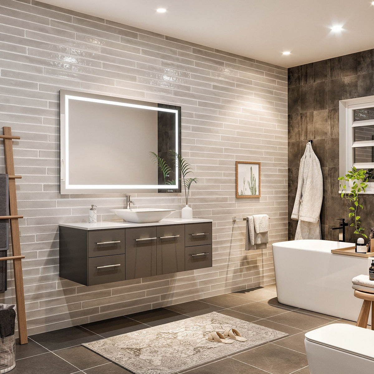 Eviva Totti Wave 48 in. W x 21 in. D x 22 in. H Bathroom Vanity in Gray with White Glassos Top and White Sink