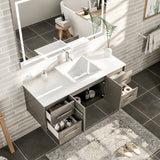 Eviva Totti Wave 48 in. W x 21 in. D x 22 in. H Bathroom Vanity in Gray with White Glassos Top and White Sink