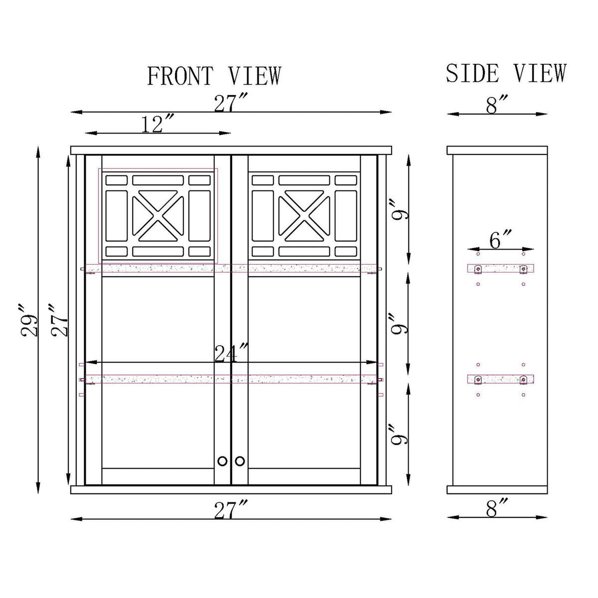 Alaterre Furniture 27-in x 29-in x 8-in White Bathroom Wall Cabinet
