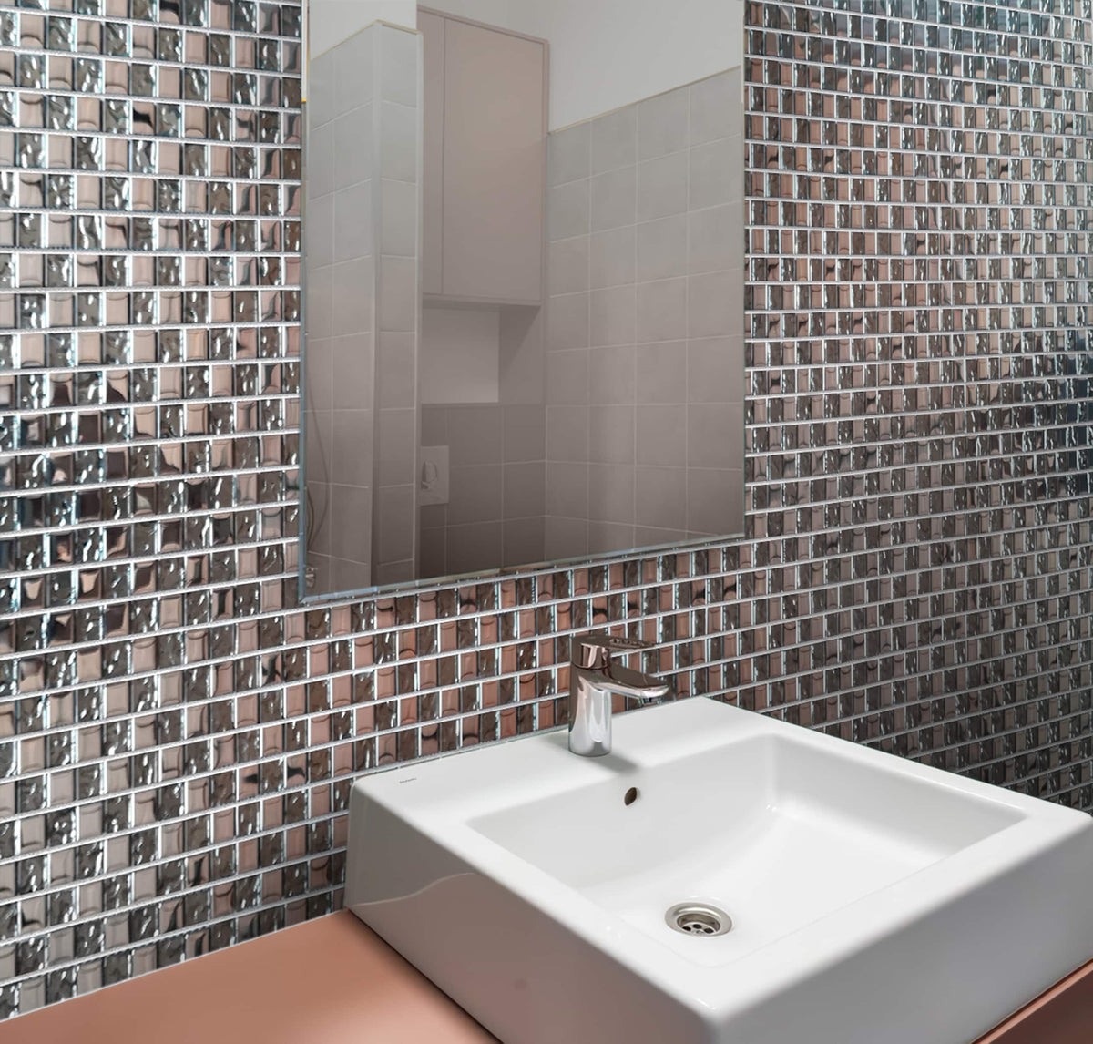 Apollo Tile (Sample) Elaina Steel Gray and Silver 4-in x 4-in Glossy Glass Uniform Squares Floor and Wall Tile