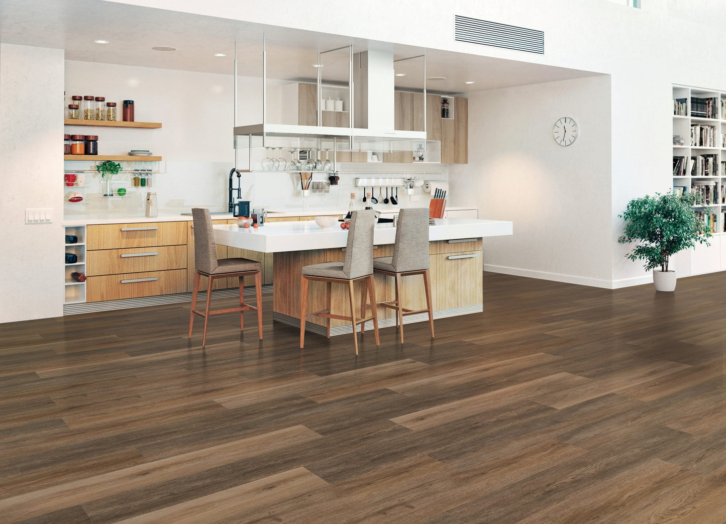 Style Selections Brunette Oak 7-in W x 48-in L x 5-mm T Waterproof Interlocking Luxury Vinyl Plank Flooring, 12-mil Wear Layer (23.36-sq ft Carton)