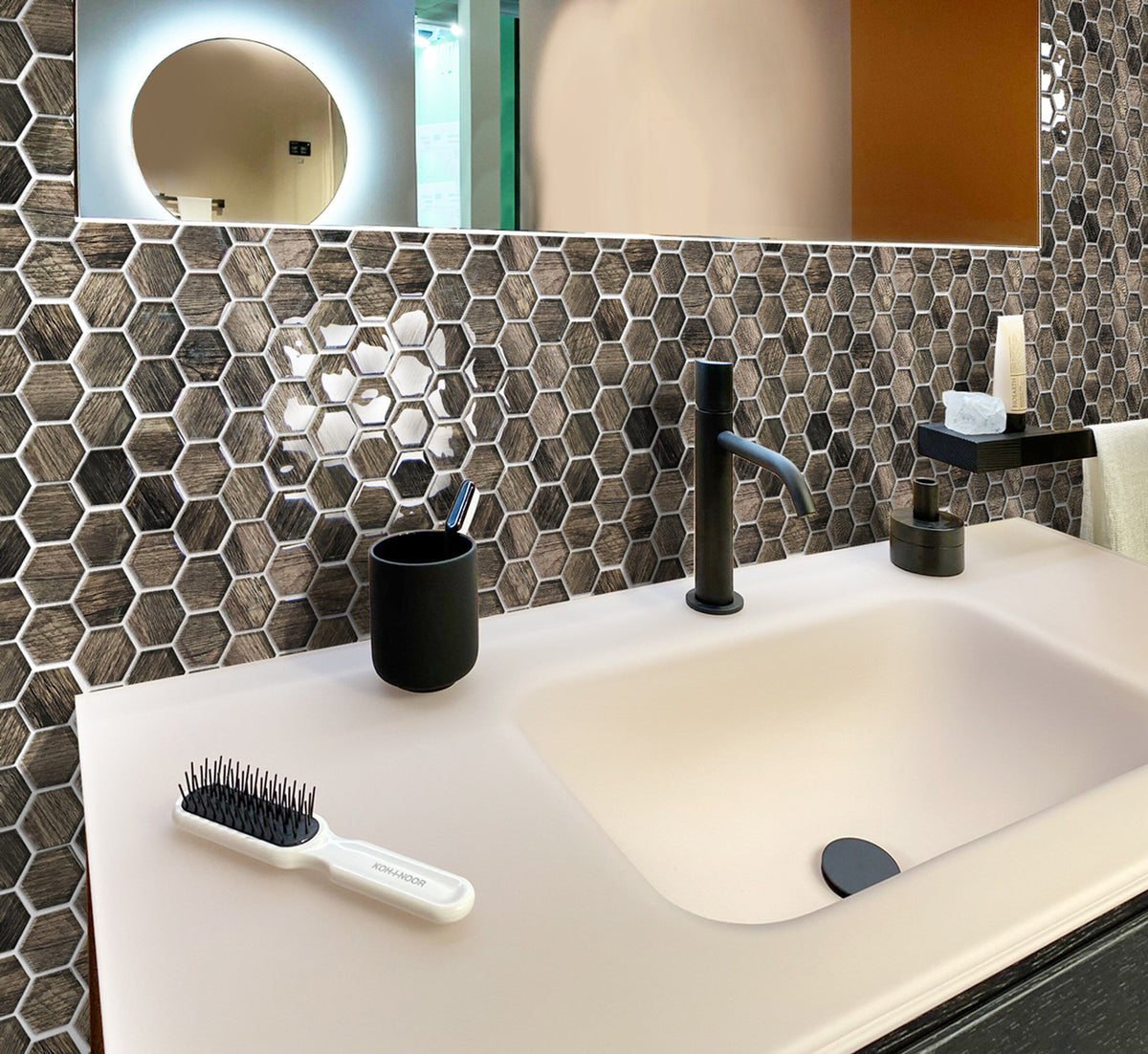 Apollo Tile (Sample) Wall Brown 4-in x 4-in Glossy Glass Honeycomb Patterned Wall Tile