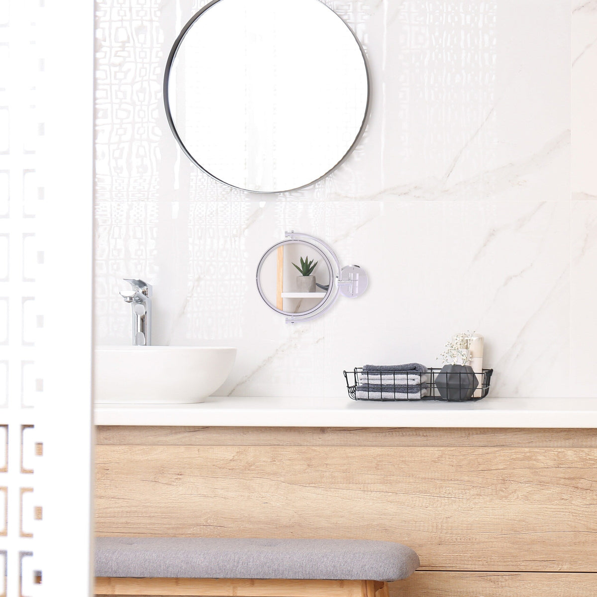 Allied Brass 8-in x 10-in Polished Chrome Double-Sided 2x Magnifying Wall-Mounted Vanity Mirror