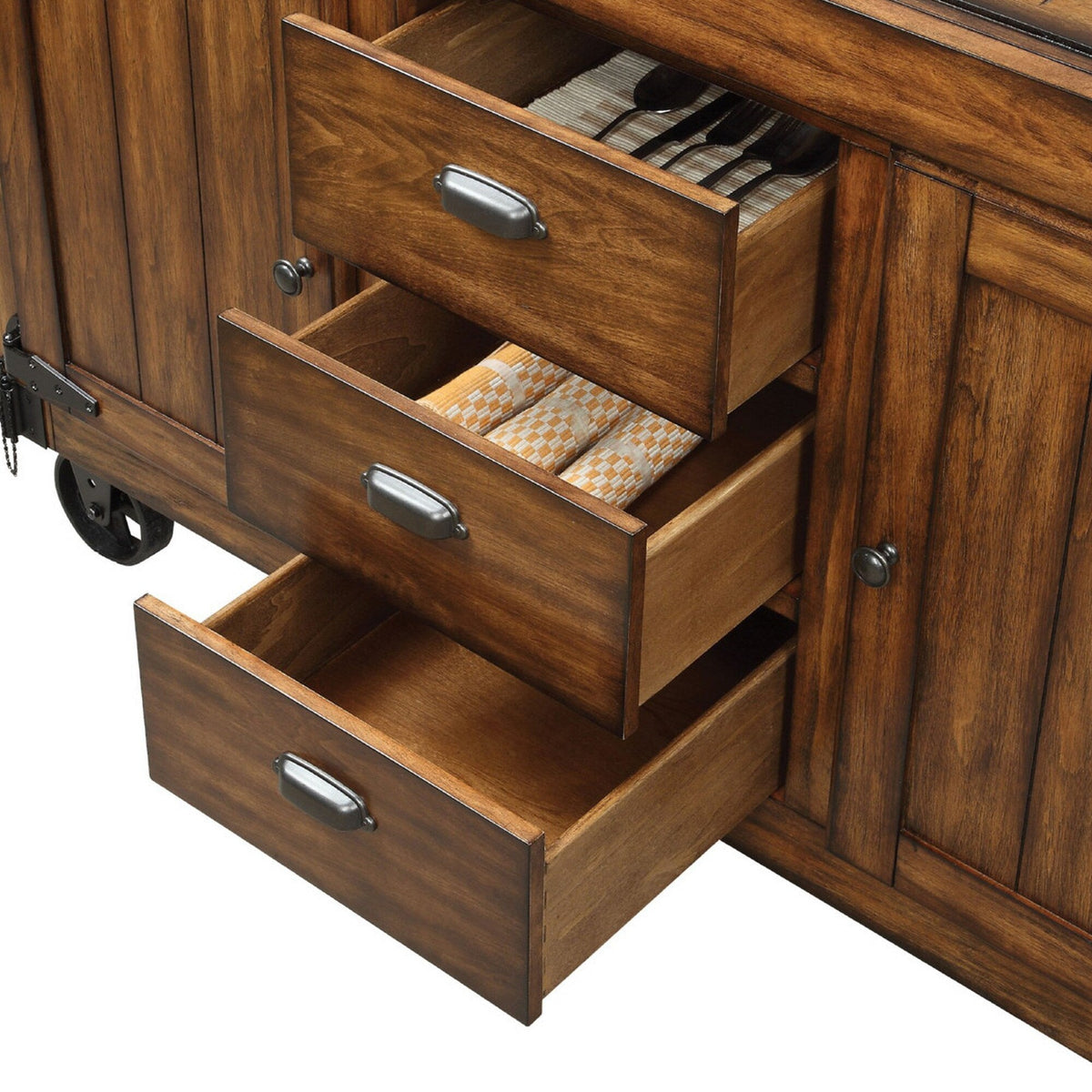 Benzara Brown Wood Veneer Base with Mdf Wood Top Kitchen Cart (22-in x 57-in x 36-in)