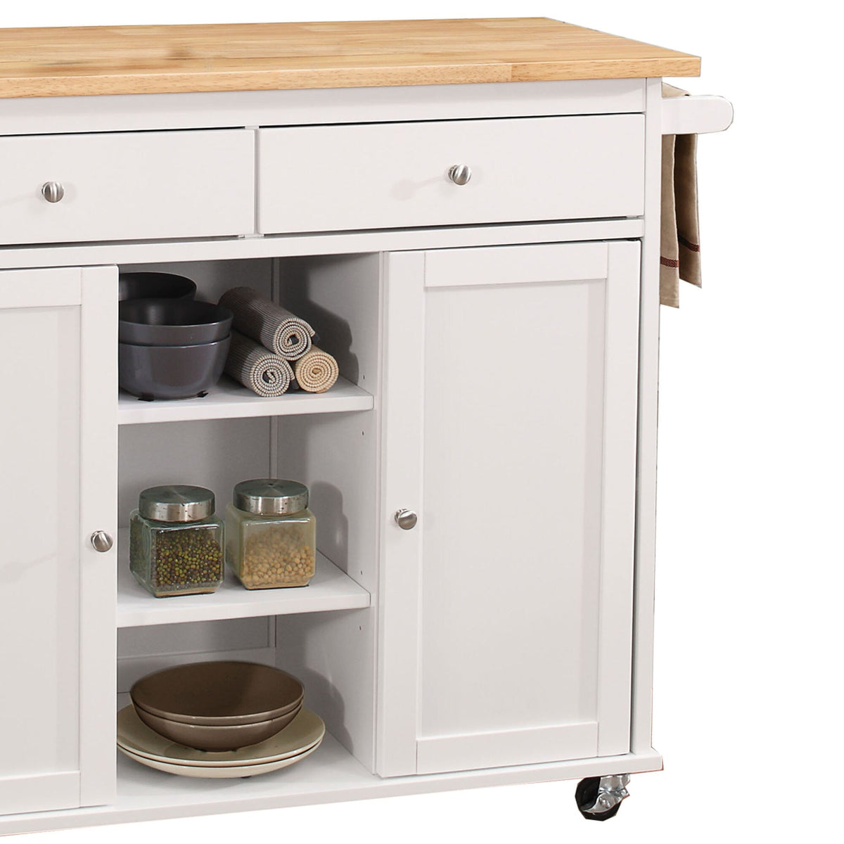 Benzara White Mdf Base with Mdf Wood Top Kitchen Cart (18-in x 47-in x 34-in)