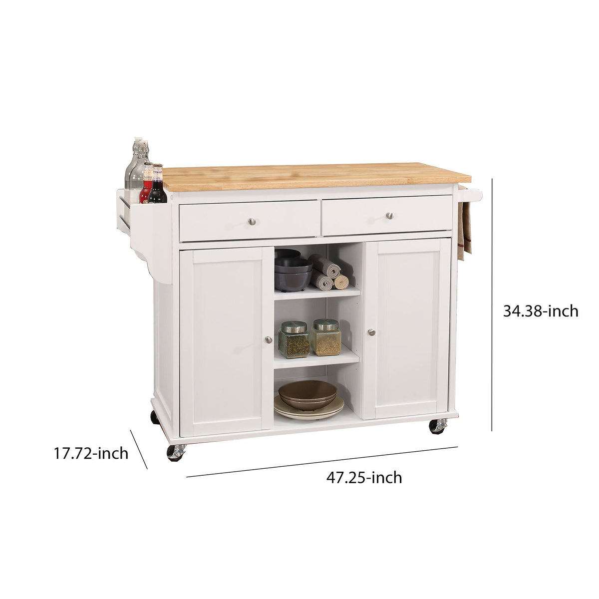 Benzara White Mdf Base with Mdf Wood Top Kitchen Cart (18-in x 47-in x 34-in)