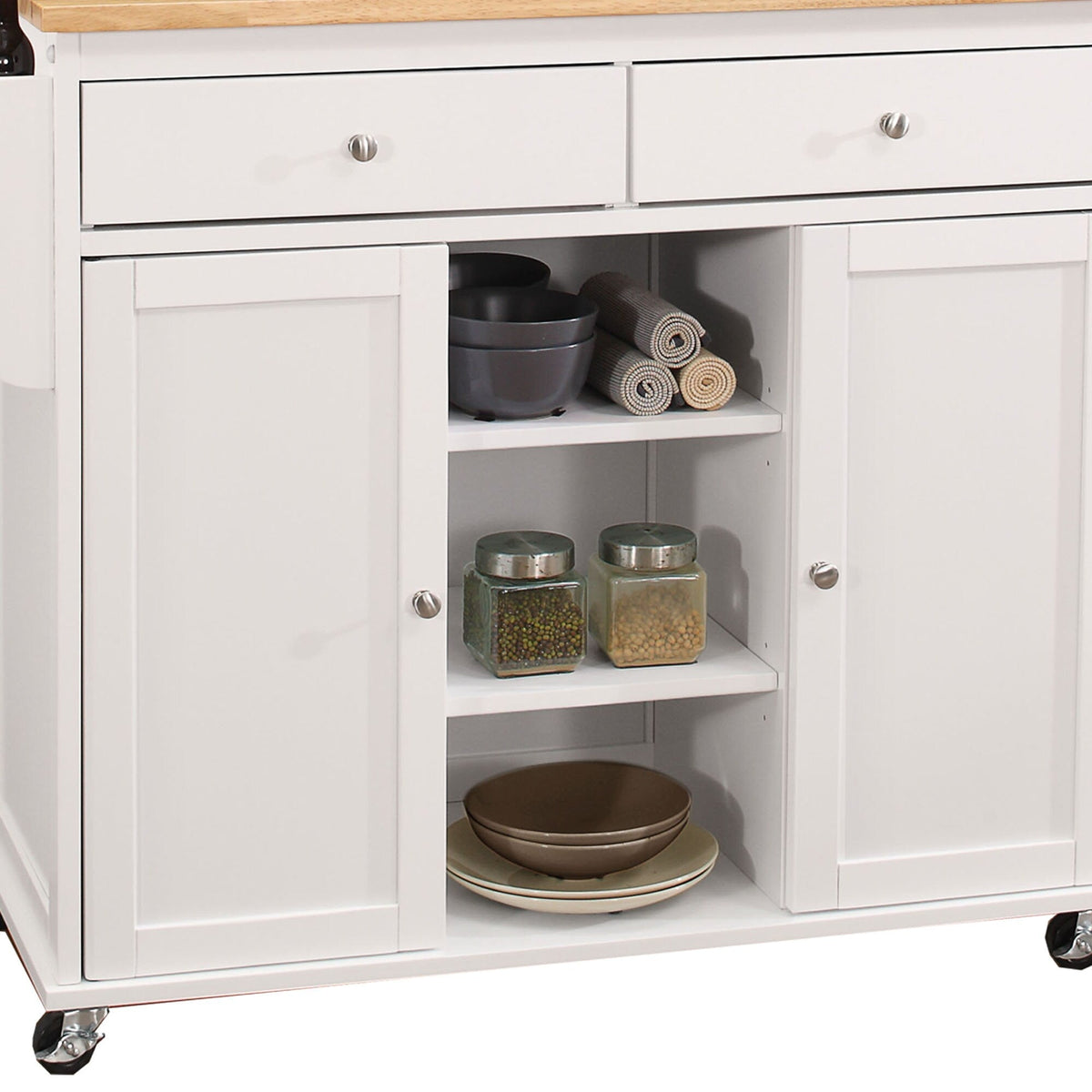Benzara White Mdf Base with Mdf Wood Top Kitchen Cart (18-in x 47-in x 34-in)