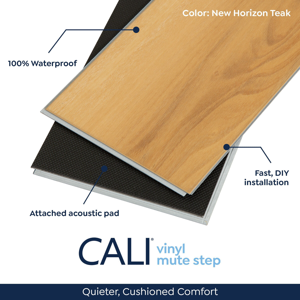 CALI Mute Step New Horizon Teak 6.5-mm x 7-in W x 48-in L Waterproof Luxury Vinyl Plank Flooring (24.03-sq ft/case)