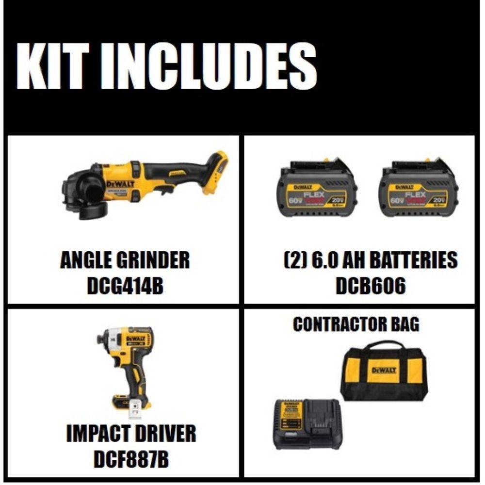 FLEXVOLT 4-1/2 in. 60-Volt MAX Lithium Ion Cordless Brushless Angle Grinder w/Bonus 1/4 in. Impact Driver(Tool-Only) - Super Arbor