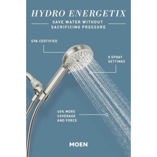 HydroEnergetix 8-Spray 5 in. Single Wall Mount Handheld Adjustable Shower Head in Chrome