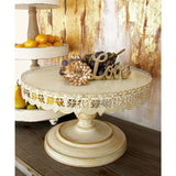 16 in. W x 9 in. H Whitewashed and Rust Brown Round Iron Cake Stand with Floral Bunting Overhang