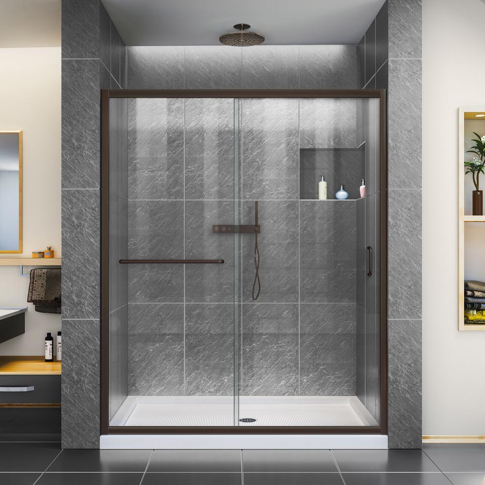 Infinity-Z 56 to 60 in. x 72 in. Semi-Frameless Sliding Shower Door in Brushed Nickel - Super Arbor