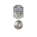 Castle Satin Nickel Keypad Deadbolt with Hartford Stain Nickel Hall and Closet Passage Knob