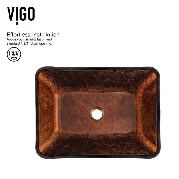 VIGO Russet Handmade Countertop Glass Rectangular Vessel Bathroom Sink in Red and Brown Fusion
