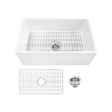 Farmhouse Apron Front Fireclay 33 in. Picture Frame Single Bowl Kitchen Sink in White with Grid and Strainer