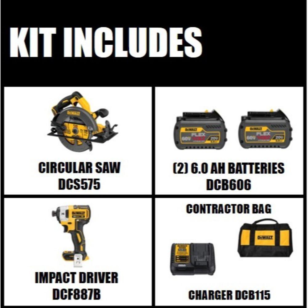 FLEXVOLT 60-Volt MAX Lithium-Ion Cordless Brushless 7-1/4 in. Circular Saw with Bonus 1/4 in. Impact Driver (Tool-Only) - Super Arbor