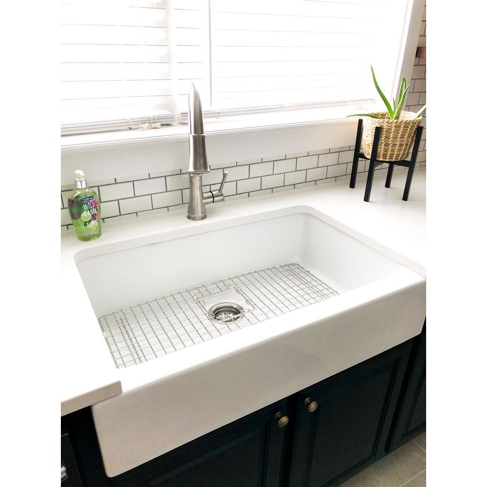Josephine Quick-Fit Drop-in Farmhouse Fireclay 33.85 in. 3-Hole Single Bowl Kitchen Sink in Crisp White