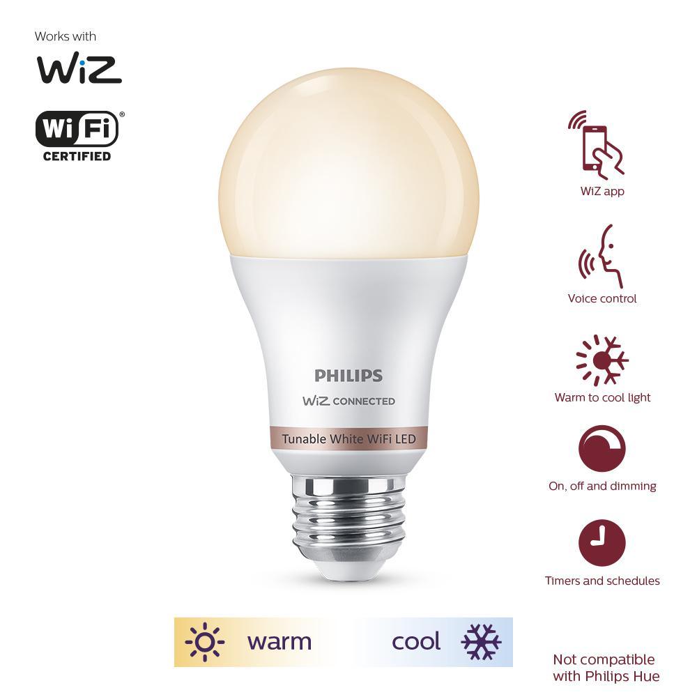 Tunable White A19 LED 60-Watt Equivalent Dimmable Smart Wi-Fi Wiz Connected Wireless Light Bulb (4-Pack) - Super Arbor