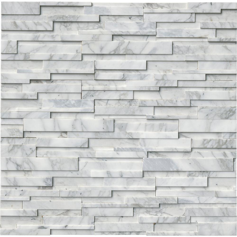 Arctic White 3D Ledger Panel 6 in. x 24 in. Honed Marble Wall Tile (10 cases / 60 sq. ft. / pallet) - Super Arbor