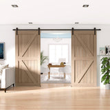 18 ft./216 in. Frosted Black Strap Sliding Barn Door Track Hardware Kit for Double Wood Doors Non-Routed Floor Guide - Super Arbor