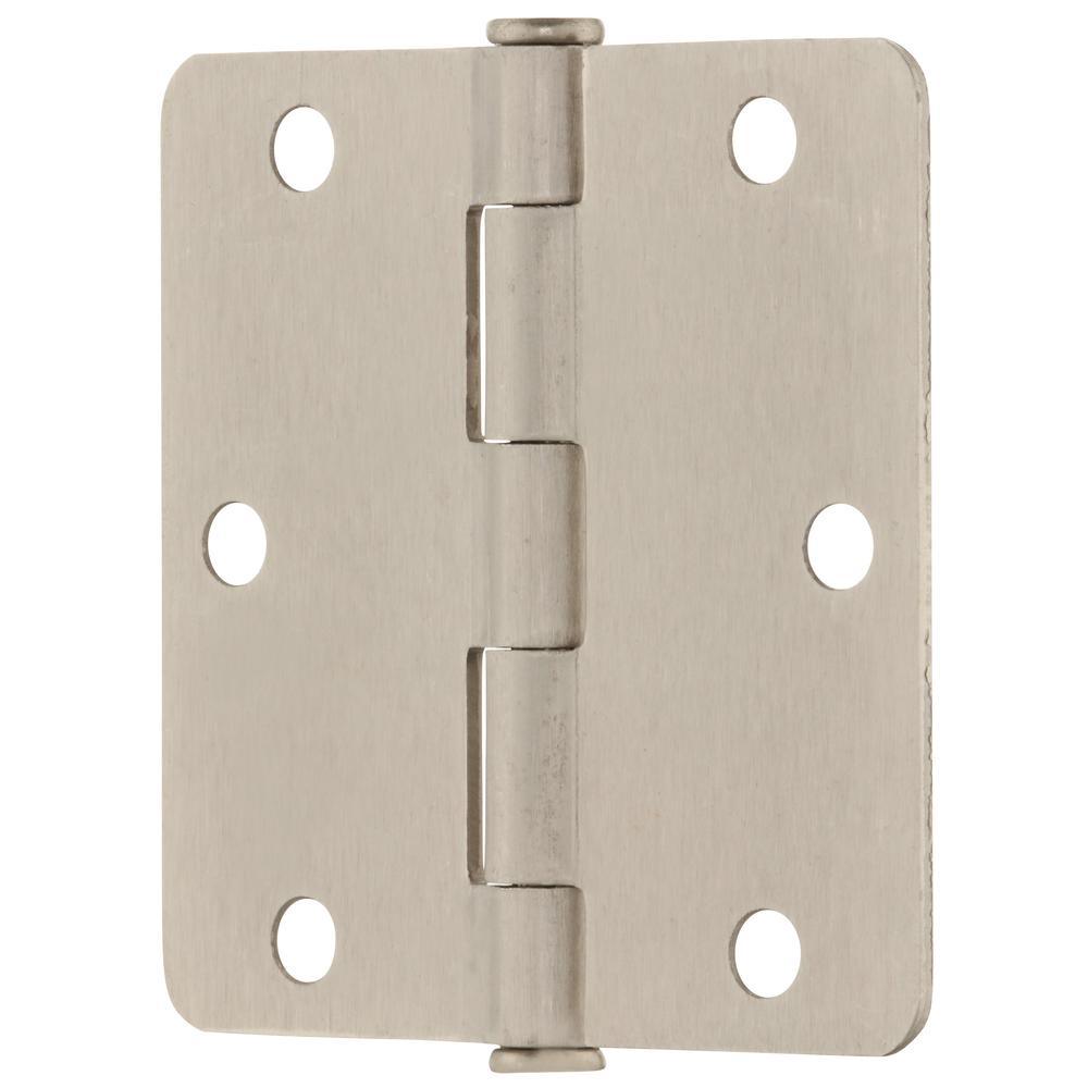 3.5 in. x 1/4 in. Radius Satin Nickel Round Hinges (3 per Pack) - Super Arbor