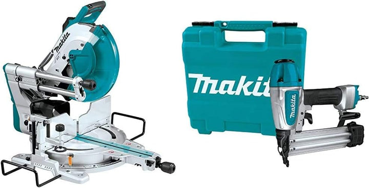 Makita 15 Amp 12 in. Dual-Bevel Sliding Compound Miter Saw with Laser + Bonus Pneumatic 2 in. 18-Gauge Brad Nailer
