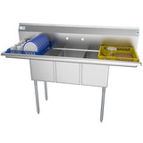 Freestanding Stainless Steel 60 in. 2-Hole Triple Bowl Commercial Kitchen Sink