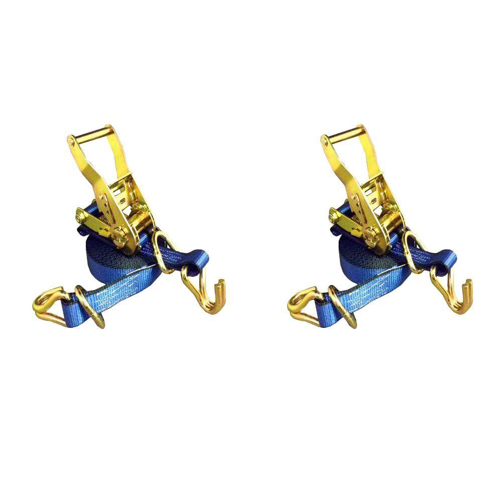 1 in. x 16 ft. Ratchet Tie-Down Strap with 3000 lbs. D-Ring Hook (2-Pack) - Super Arbor