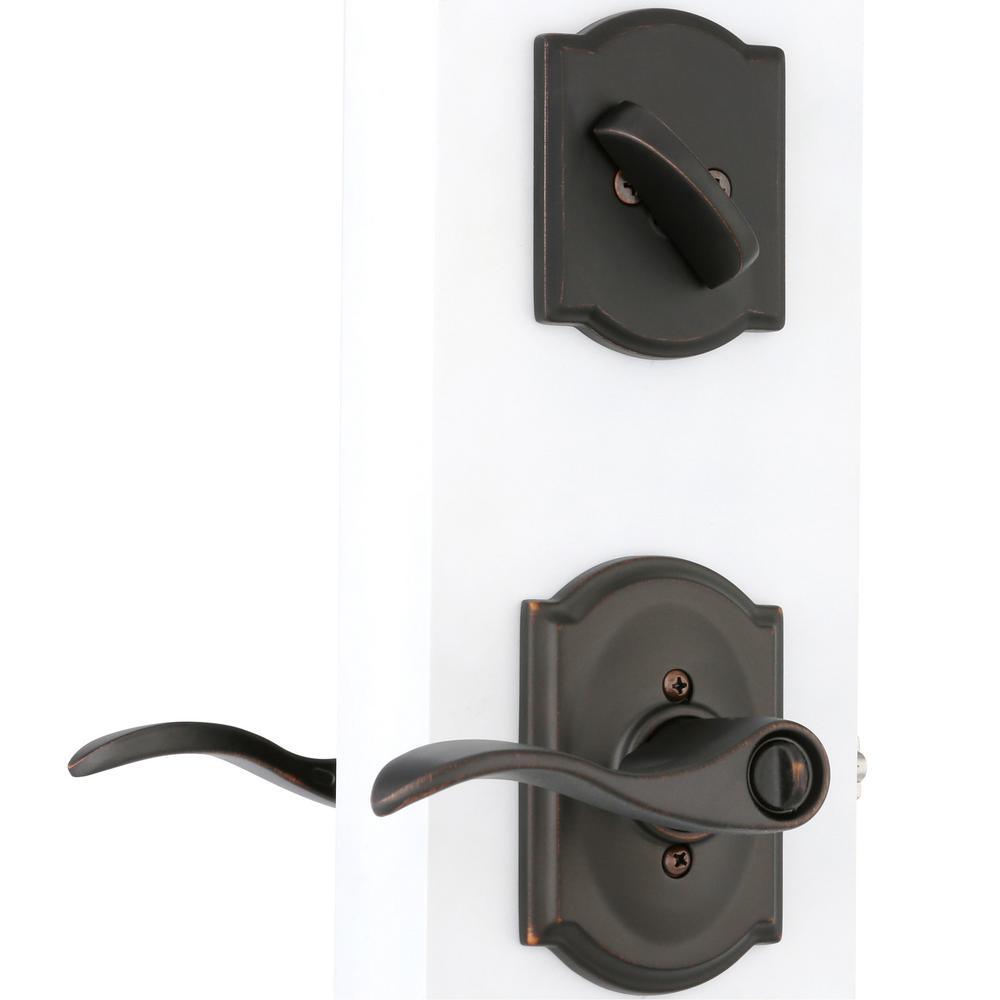 Camelot Aged Bronze Single Cylinder Deadbolt with Accent Entry Door Lever Combo Pack - Super Arbor
