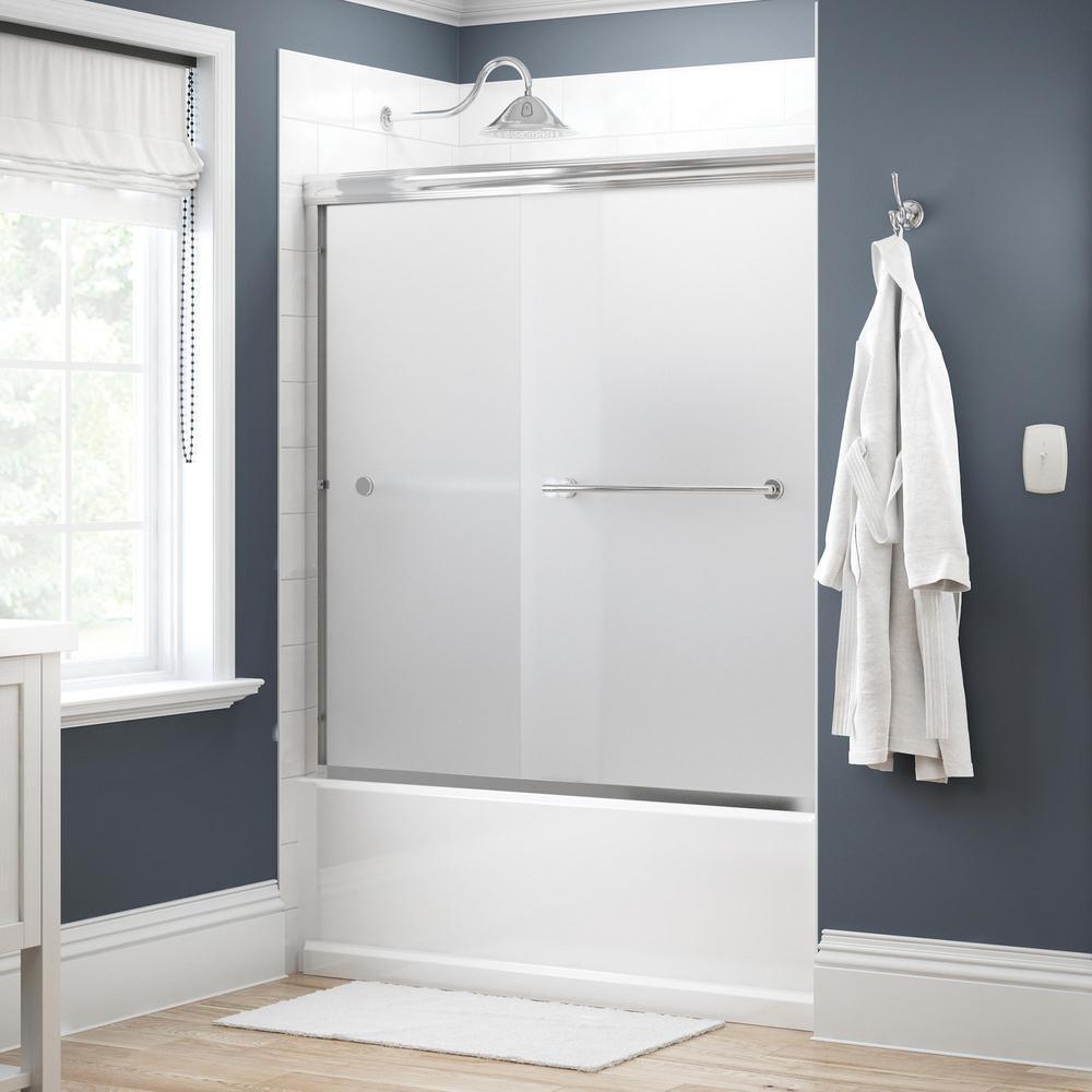 Crestfield 60 in. x 58-1/8 in. Semi-Frameless Traditional Sliding Bathtub Door in Bronze with Transition Glass - Super Arbor