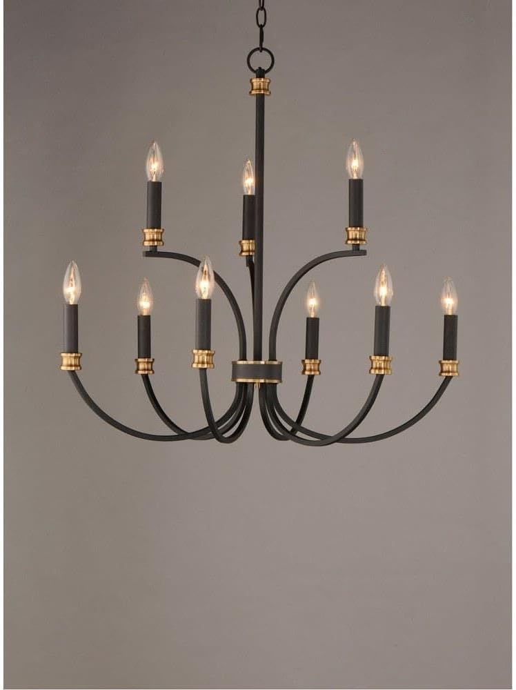 Maxim Lighting Charlton 9-Light Brass Chandelier, Black/Antique Brass, 30 in.