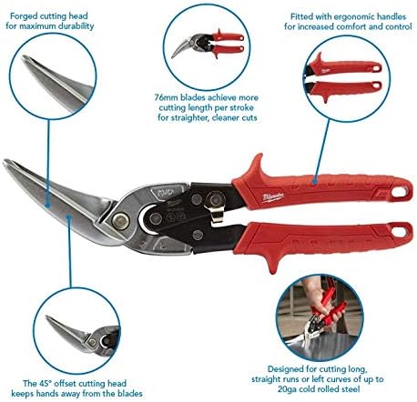 Milwaukee Left and Right Offset Aviation Snips 2‑Pack, Forged Stainless Blades