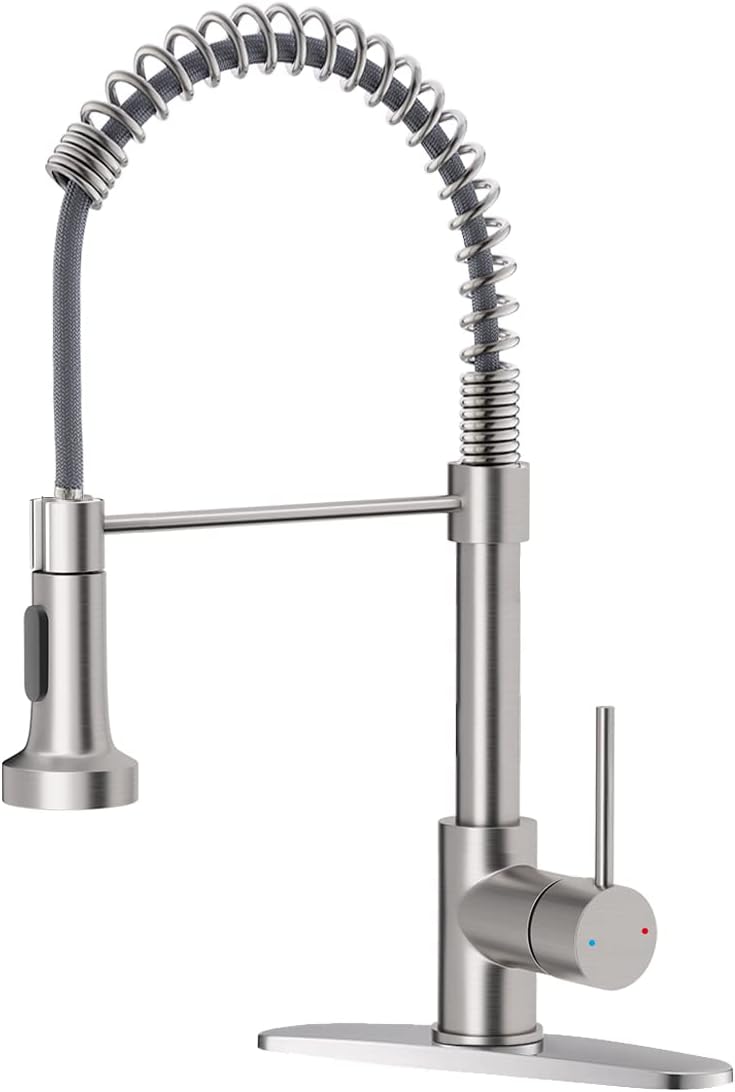 OWOFAN Pull Down Kitchen Faucet, Brushed Nickel Stainless Steel, Single Handle, Dual Function