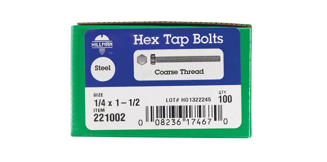 Hillman 1/4 in. Dia x 1-1/2 in. L Zinc-Plated Steel Hex Tap Bolts, Coarse Thread, 100-Pack