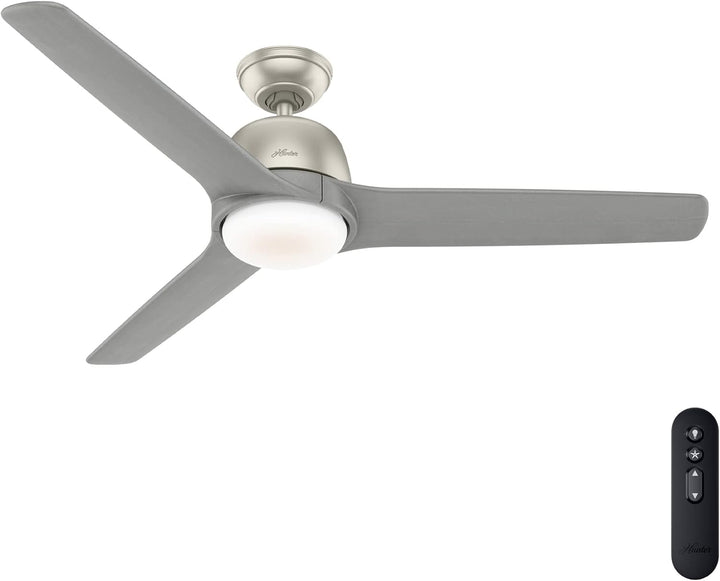 Hunter Advocate WiFi-Enabled DC Motor 54-in Matte Nickel Indoor Smart Ceiling Fan with Remote, Integrated LED Light (4-Blade)