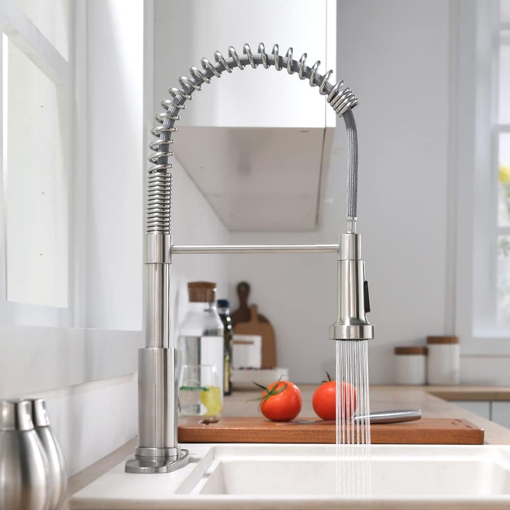 OWOFAN Pull Down Kitchen Faucet, Brushed Nickel Stainless Steel, Single Handle, Dual Function