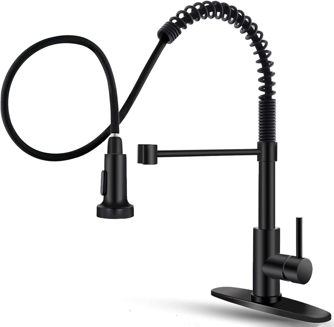 OWOFAN Black Kitchen Faucet with Pull Down Sprayer - Stainless Steel, Single Handle, Dual Function