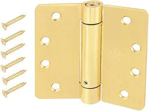 Everbilt 4 in. Satin Brass Adjustable Spring Door Hinge, 1/4 in. Radius